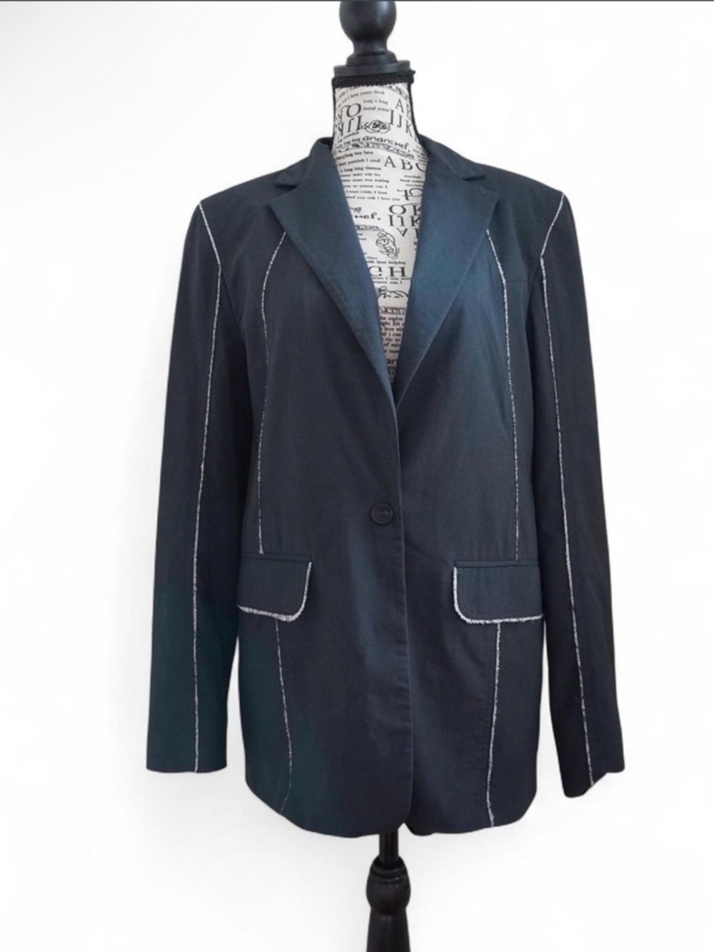 Zara Black Blazer with White Contrast Stitching